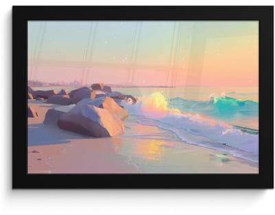 Poster in lijst - Fotolijst 30x20 cm - Posters - Zomerlicht - Strand - Fonkelende accenten - Posterlijst zwart - Decoratie - Wanddecoratie woonkamer - Muurdecoratie slaapkamer