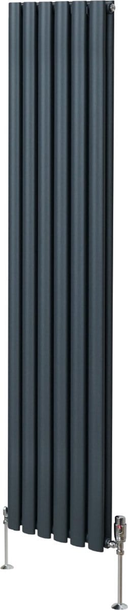 Ovale kolomradiator & trv chroomkranen - antraciet - 180x36cm - 6 kol.