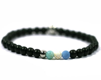 IbizaMen - heren armband - zwart hout 6mm - gekleurd natuurstenen - 21cm