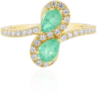 Cavill - Moderne Zilveren Damesring - 925 Sterling Zilver Verguld - Colombiaanse Peervormige Smaragden 0,577 ct - Luxe Ring met 33 Zirkonia's 0,651 ct