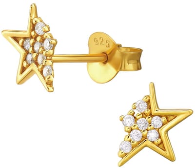Joy|S - Zilveren ster oorbellen - fading star met zirkonia - 6 x 8 mm - gold plated
