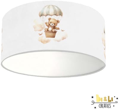 Plafondlamp Beer met parachute blauwgrijs-sfeerverlichting-kinderkamer-incl diffuser-beer-incl plafondfitting