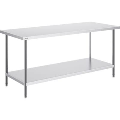 VEVOR RVS-werktafel, stevige metalen werktafel met 3 verstelbare hoogtes, werkstation voor keuken, garage, restaurant, achtertuin 762 x 1829 x 864 mm