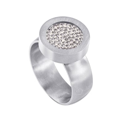 Quiges RVS Schroefsysteem Ring Zilverkleurig Mat 19mm met Verwisselbare Zirkonia Wit 12mm Mini Munt