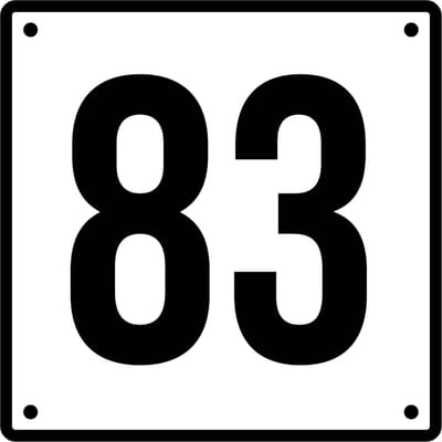 Huisnummerbord 83 - Incl. Schroeven en Pluggen – Acrylaat - 10 x 10 cm - Wit met Zwart