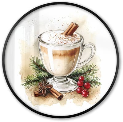 Poster in lijst Rond - Fotolijst 60x60 cm - Posters - Winter - Koffie - Warm - Decoratie - Ronde posterlijst zwart - Decoratie - Wanddecoratie woonkamer - Muurdecoratie slaapkamer