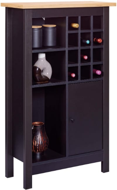 Interlink Helina Wijnkast – Zwart/Eiken Ambacht – 12 Flessen – 77 x 33 x 124 cm