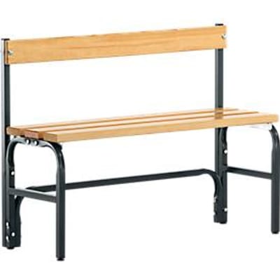 Kleedkamerbank, stalen buizen/hout, enkel, met rugleuning, L 1015 mm, antraciet