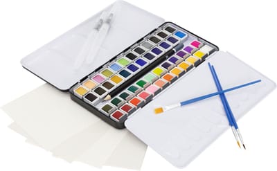 Aquarelverfdoos met 48 kleuren inclusief penselen en papieren verfdoosset