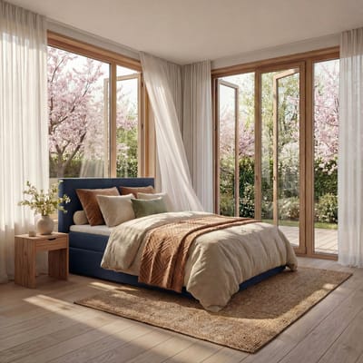 Mörgenn Boxspring Lounge - Pocketvering - Luxe Topper - Donkerblauw - 80x200 cm - Inclusief Dekbed en Kussens