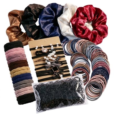 Set van 1085 haar accessoires – scrunchies, haar elastiekjes, mini elastiekjes en haar clips – complete mix set voor dames en meisjes – multi kleur haar accessoire bundel