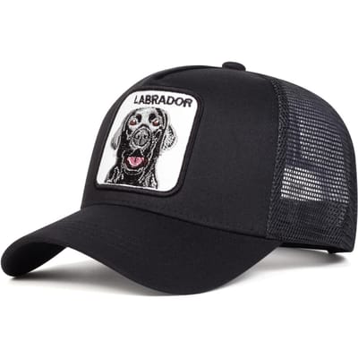 Casquettes de Baseball en Filet Broderie Chien Labrador Unisexe Printemps Été Extérieur Réglable Casquettes Décontractées Chapeau Pare-Soleil black