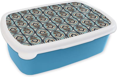 Broodtrommel Blauw - Lunchbox Retro - Bloem - Patronen - Brooddoos 18x12x6 cm - Brood lunch box - Broodtrommels voor kinderen en volwassenen