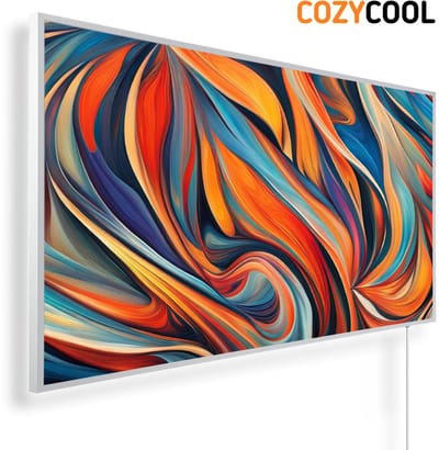 Infraroodpaneel met afbeelding | Kleurrijke abstracte golven schilderij | 1200 Watt | Witte lijst | Infrarood verwarmingspaneel | Infrarood paneel | Infrarood verwarming