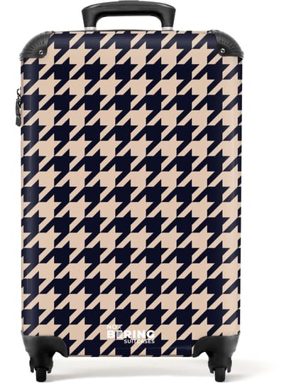 NoBoringSuitcases.com - Koffer dames - Pied-de-poule patroon in beige en donkerblauw - Past binnen 55x40x20 cm en 55x35x25 cm - Trolley handbagage vrouwen - Valiezen met wieltjes volwassenen - Reiskoffer op wielen - Rolkoffer lichtgewicht