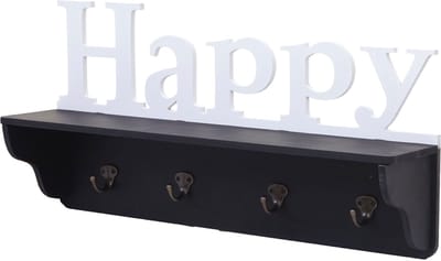 Wandkapstok MCW-D41 Happy, kapstok plank, 4 haken solide 30x60x13cm ~ zwart/wit