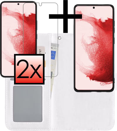 Hoesje - 2 in 1 - Geschikt voor Samsung Galaxy S22 - Met 2x Screenprotector - En Uitneembare Hard Cover - Bookcase - Wallet Case - Met Pasjeshouder - Book Case - Uitneembaar - Pashouder - Kunstleer - Wit