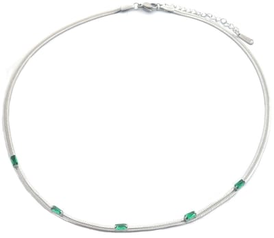 Ketting met Zirkonia - RVS - Lengte 39-44 cm - Zilverkleurig en Groen