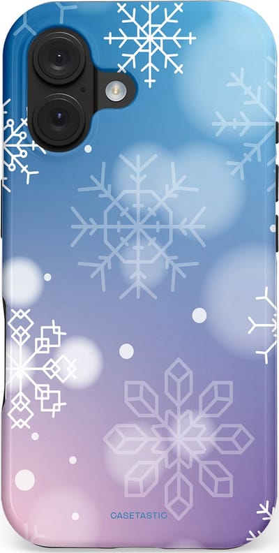 Casetastic hoesje geschikt voor Apple iPhone 16 - MagSafe - Dubbellaagse bescherming - Winterse Sneeuwvlokken - Fashion Case - Lichtblauw Lavendel Lichtgrijs Lichtroze