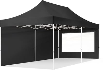 3x6 m Easy Up partytent Vouwpaviljoen, ECONOMY staal 30mm met zijwanden (panorama), zwart