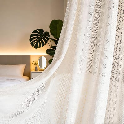 boho, haakgordijnen, set van 2, van katoen, vintage landhuisstijl met kwastjes, 150 x 160 cm, beige, voor woonkamer, slaapkamer en buiten (beige-1)