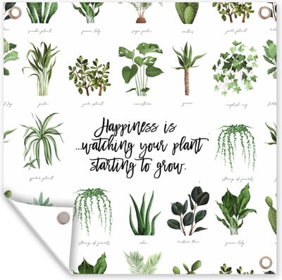 Tuin poster Quotes - Happiness is... watching your plant starting to grow - Spreuken - 200x200 cm - Tuindoek