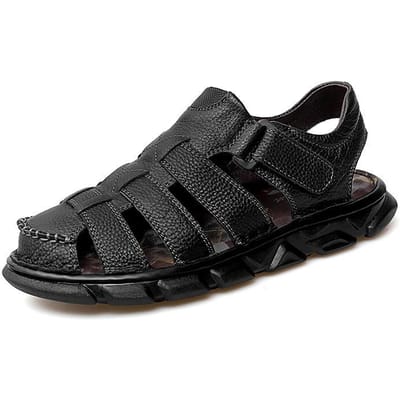 Zomer Nieuwe Heren Platform Sandalen Echt Leer Casual Gaten Schoenen Ademend Zacht Leer Antislip Koeienhuid Pumps Strandschoenen 48 zwart