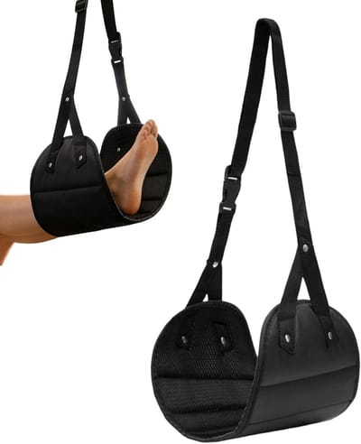 Vliegtuig Voethangmat - Beensteun Reizen - Ontspanning Tijdens Reizen - Ergonomische Beenondersteuning - 49 x 15 cm - Zwart