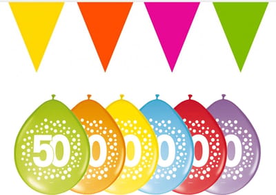 Folat - 50 jaar feestartikelen pakket - 2x vlaggetjes en 32x ballonnen