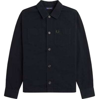 Fred Perry Effen Zwarte Twill Overhemjas