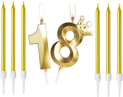 Dailygoods - Verjaardagskaarsenset met Kaars Nummer 18 en 6 Lange Kaarsen