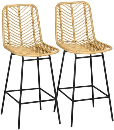 Sweiko Barkruk - Set van 2 - Boheemse stijl - PE rotan - met Voetsteun - Geel + zwart