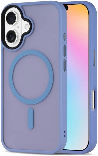 Hoesje Geschikt voor iPhone 16 - Compatibel met MagSafe - Matte Beschermhoes - Back Cover met Magneet - Licht Blauw