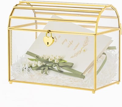 Grote Gouden Kaartendoos met Slot voor Bruiloft en Feest - Vintage Enveloppenbox
