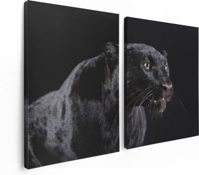 Artaza Canvas Schilderij Tweeluik Zwarte Panterkop - Panter - 120x80 - Foto Op Canvas - Canvas Print