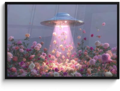 Poster in lijst - Fotolijst 120x80 cm - Posters - Ufo - Rozen - Pastelkleuren - Posterlijst zwart - Decoratie - Wanddecoratie woonkamer - Muurdecoratie slaapkamer