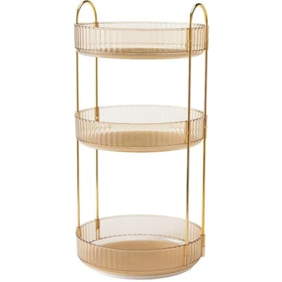 Organisateur de maquillage rotatif grande capacité pour salle de bain et coiffeuse beige