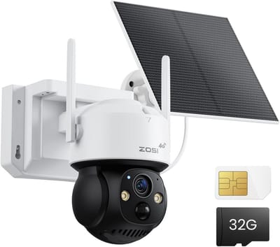 ZOSI 4MP 4G LTE Outdoor Camera + Solar Panel, Camera without Internet PT 360°, Integrated SIM Card for Unlimited Data, Personal Detection of Audio, Two-Way Audio, 32G Card