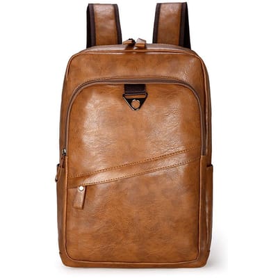 Retro Rugzak voor Heren, Europese en Amerikaanse Mode Veelzijdig Grote Capaciteit Outdoor Casual Effen Kleur Lederen Rugzak kaki