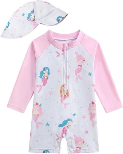 UV-beschermende Eendelige Zwemoutfit voor Meisjes met Zonnehoed - Ideaal voor Kinderen en Zwemactiviteiten