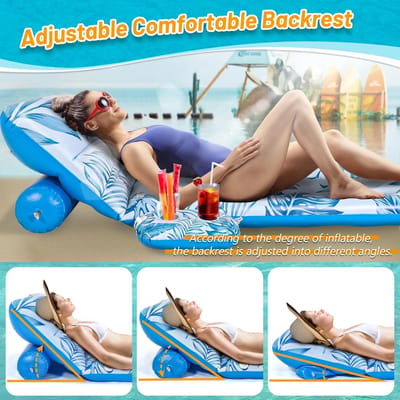 SnelShoppen - Inflatable Zwembad Boot voor Volwassenen, Water Hammock, Opblaasbare Lounge Stoel, 71x30 inch, Blauw Tropisch Design, Perfect voor Zwemb