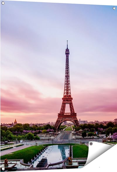 Gards Tuinposter Eiffeltoren in Parijs met Kleurrijke Hemel - 80x100 cm - Tuindoek - Tuindecoratie - Wanddecoratie buiten - Tuinschilderij