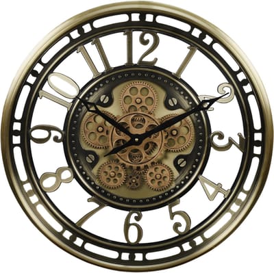 Fresco Wandklok Ø 53,5 cm – Modern Goud – Bewegende Tandwielen – Industrieel & Stil Uurwerk