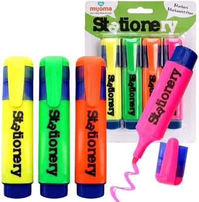 Dailygoods- Markeerstiften Set van 4 - Neonkleuren - Schuine Punt - Pennenvorm - Geïntegreerde Clip - Lange Markeerprestaties - Markeerstift