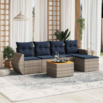 vidaXL - 6-delige - tuinbankset - met - kussens, - grijs - polyrotan