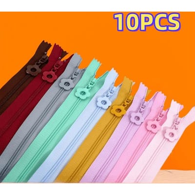 10 Pièces Fermetures Éclair Fleur en Nylon Couleurs Mixtes 25 cm Tirettes de Fermeture Éclair Colorées Auto-bloquantes Avec Motif Floral Décoratif Pour Couture DIY