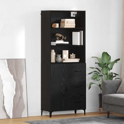 vidaXL - Highboard - Zwart - Eiken - 69,5 - x - 34 - x - 180 - cm - Bewerkt - hout