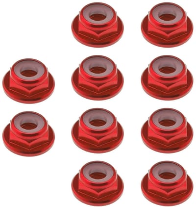 Set van 10 M4 Flensmoeren met Nylon Inzet voor Zelfvergrendeling - Geschikt voor 1/10 Schaal RC Auto's, Trucks en Buggy's - Perfecte Onderdelen voor Crawler Wielen in Rood