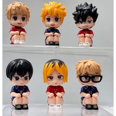 6 stuks/set Anime Haikyuu de Volleybal Jongens Zittende Versie PVC 6-7CM Figuren Model Speelgoed no box brown