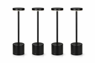 Tafellamp Set van 4 – Oplaadbaar & Dimbaar – Zwart Metaal – Draadloos – 3 Lichtstanden (Warm/Wit) – LED Tafellampen